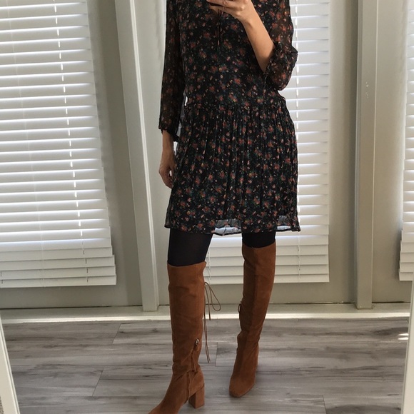 🤎 Zara Heeled Suede Lace Up Over Knee Boots Brown/Camel Hippie Boho Size 38 - Picture 3 of 17